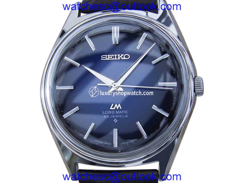 Seiko Lord Matic Day Date Stainless Steel & Leather Automatic 36mm Mens Watch 1970s Seiko