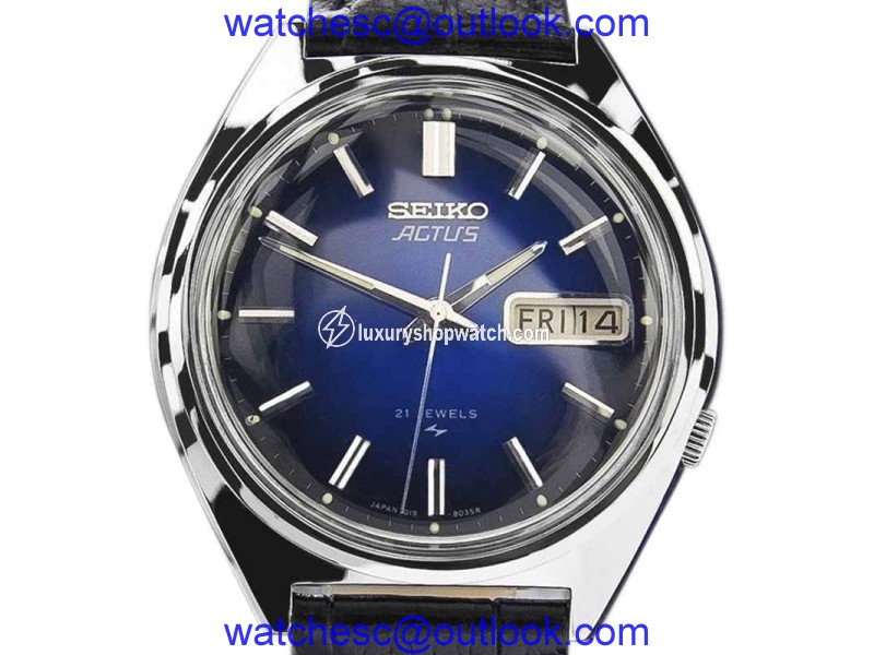 Seiko Actus Stainless Steel & Leather Automatic 34mm Mens Watch 1970s Seiko