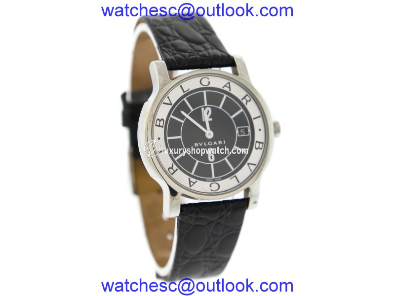 Bulgari Solotempo ST 35 S Stainless Steel & Black/White Dial 35mm Mens Watch Bvlgari