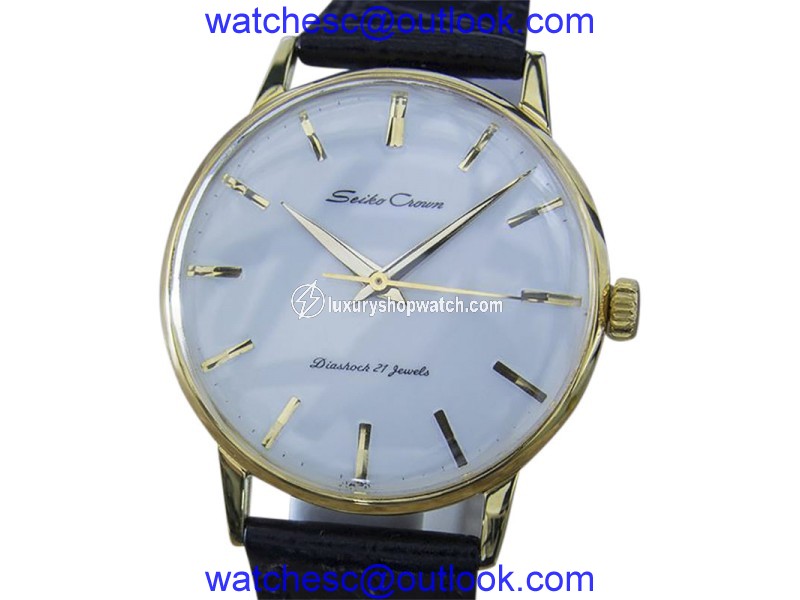 Seiko Crown Gold Plated and Stainless Steel & Leather Manual 37mm Mens Watch 1960 Seiko