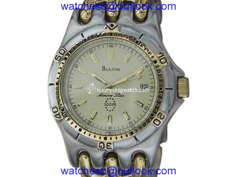 Bulova Marine Star Gold Plated & Stainless Steel Quartz 36mm Mens Watch 1990s Bulova