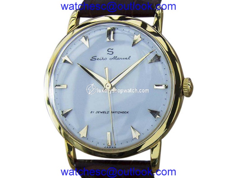 Seiko Marvel Gold Plated Stainless Steel & Leather Manual 34mm Mens Watch 1950s Seiko