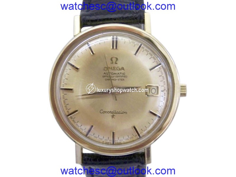 Omega Constellation 18K Yellow Gold / Leather Vintage 35.5mm Mens Watch Omega