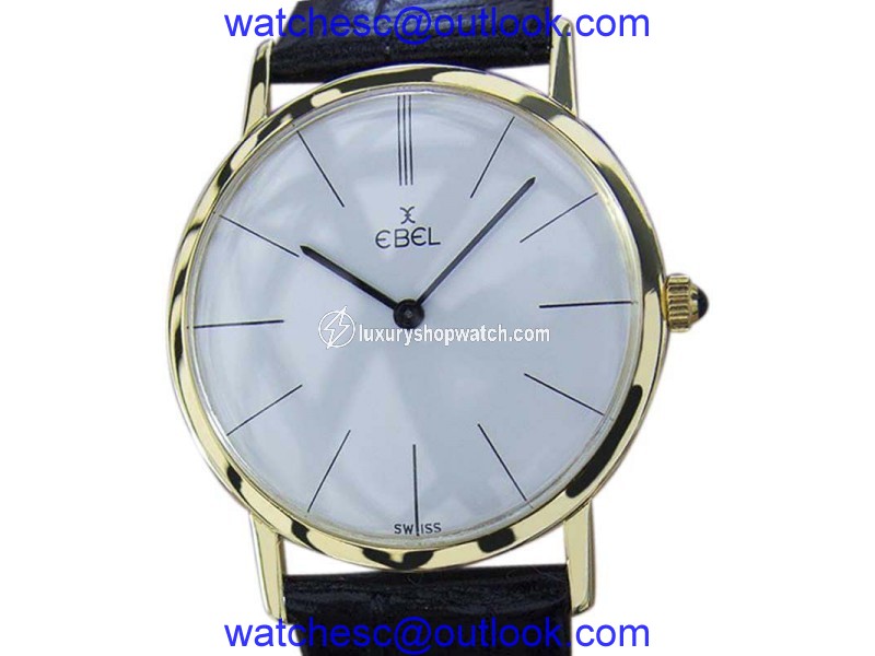 Ebel 18K Yellow Gold & Leather White Dial Manual 32mm Mens Watch Ebel