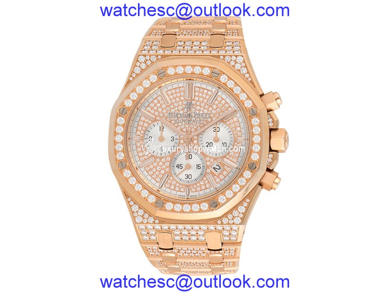 Audemars Piguet 18k Rose Gold Royal Oak Chronograph 26322OR.ZZ.1222OR.01 Pave Diamonds Mens Watch Audemars Piguet