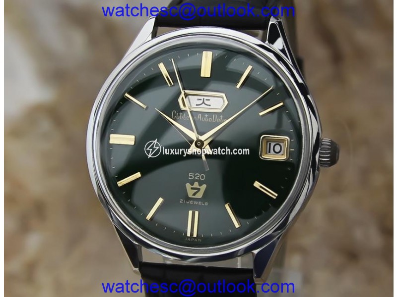 Citizen Auto Dater EE24 Stainless Steel with Leather Automatic Vintage 37mm Mens Watch Citizen