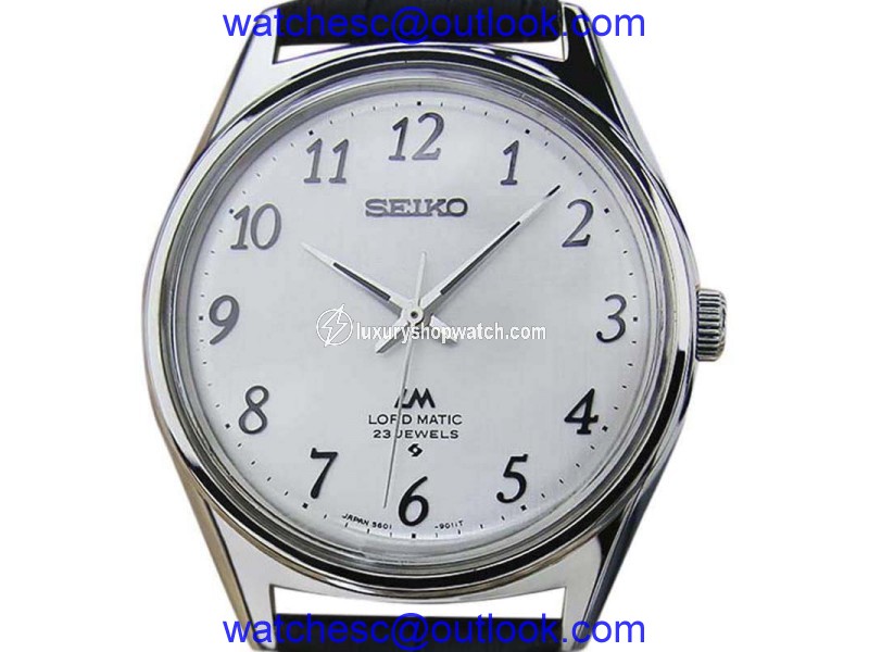 Seiko Lord Matic 5601 9000 Stainless Steel & Leather Silver Dial Automatic 36mm Mens Watch 1970s Seiko