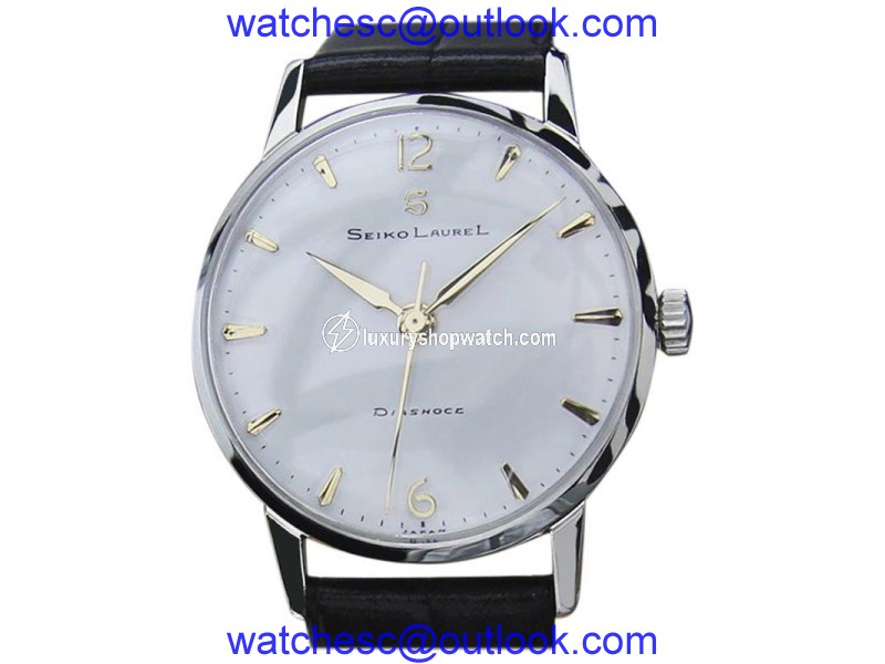 Seiko Laurel Stainless Steel & Leather White Dial Manual 32mm Mens Watch 1960 Seiko