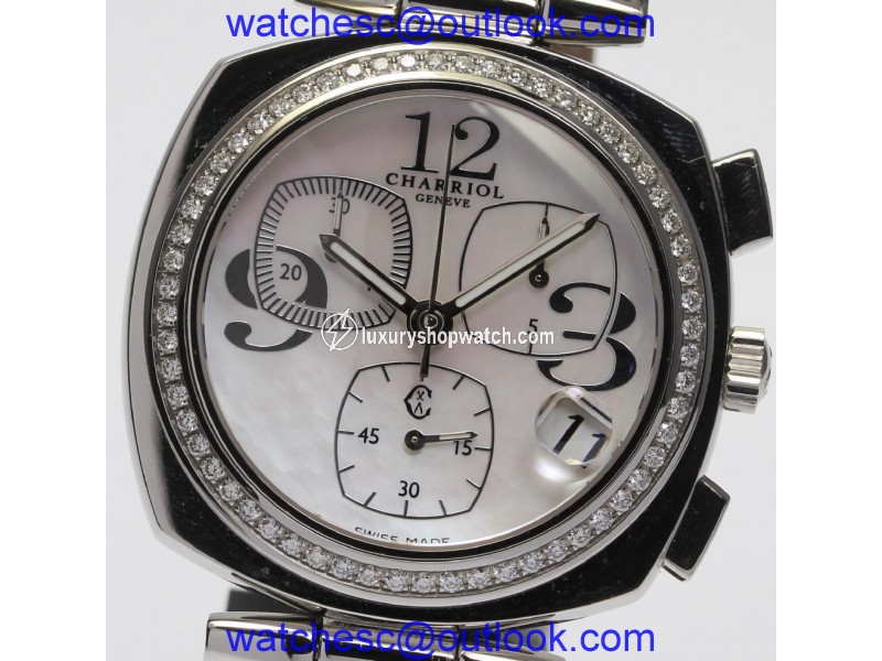 Philippe Charriol Geneve ALEXCXL Stainless Steel & Leather with Diamond Bezel Quartz 40mm Womens Watch Philippe Charriol