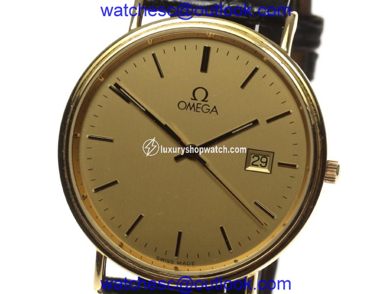 Omega 18K Yellow Gold / Leather Quartz Vintage 36mm Mens Watch Omega