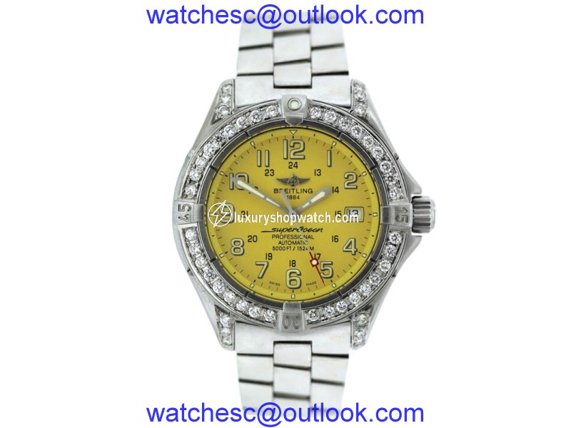 Breitling Super Ocean A17345 Stainless Steel & Diamond Mens Watch Breitling