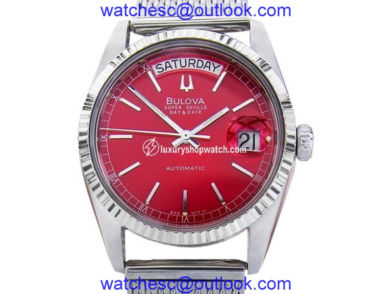 Bulova Super Seville Swiss Made Day Date Stainless Steel Automatic Mens Watch Bulova