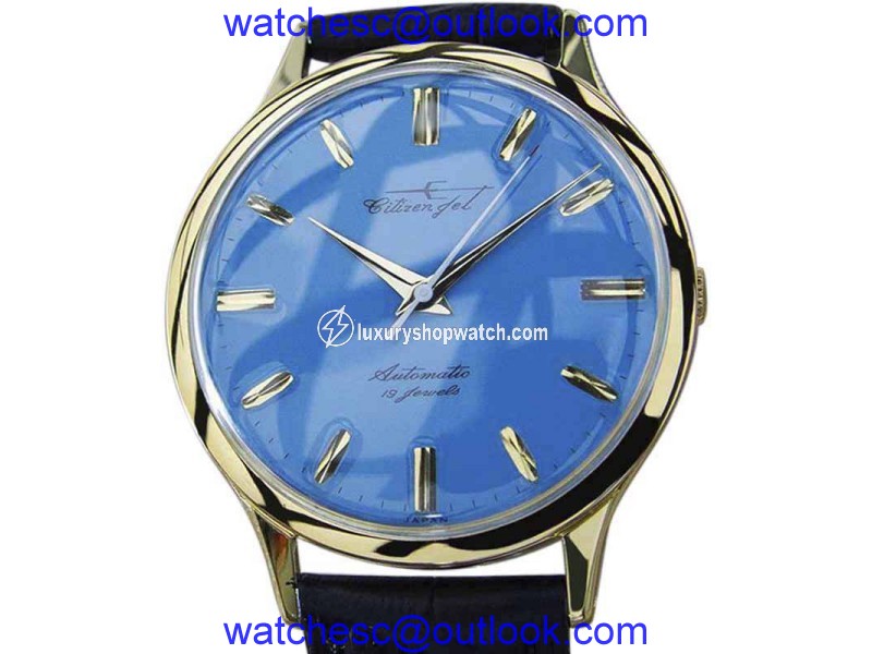 Citizen Jet Gold Plated Stainless Steel & Leather Automatic 38mm Mens Watch 1960s Citizen