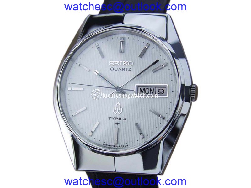 Seiko Type II Stainless Steel & Leather Quartz 35mm Mens Watch 1980s Seiko