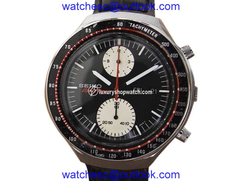 Seiko 5 SpeedTimer Stainless Steel / Leather 43mm Mens Watch Seiko