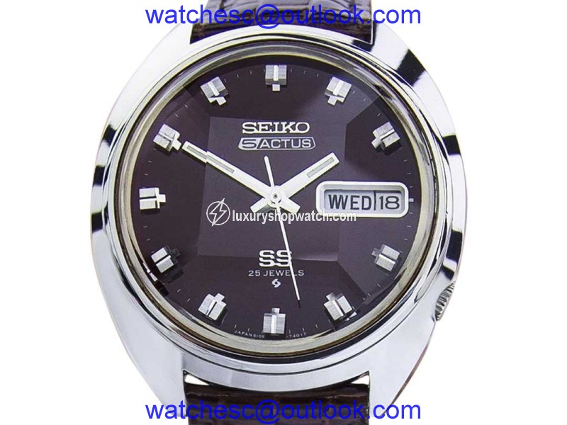 Seiko Actus Stainless Steel & Leather Automatic Vintage 36mm Mens Watch 1970s Seiko