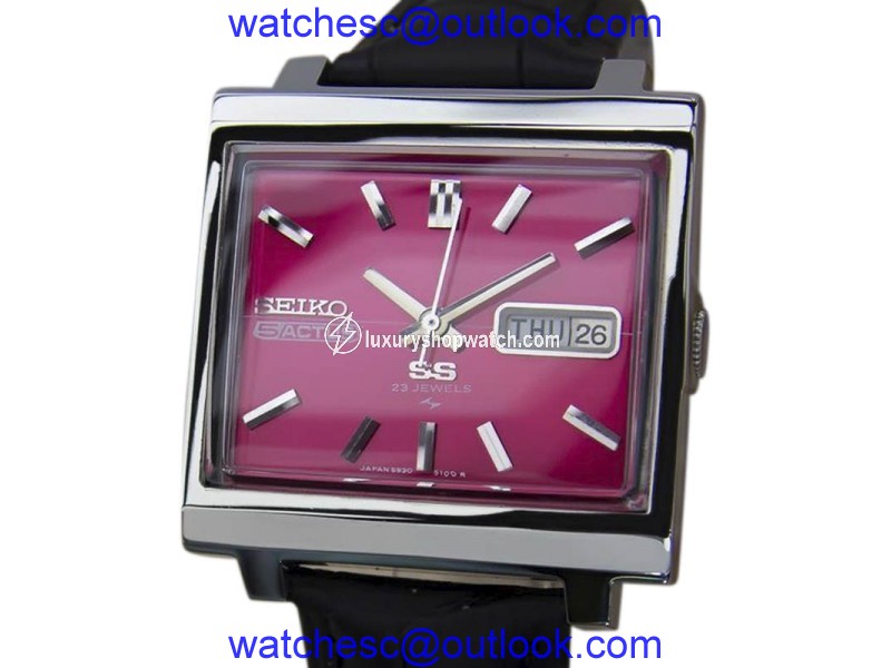 Seiko 5 Actus Stainless Steel & Leather Automatic 34mm Mens Watch 1970s Seiko