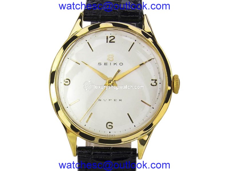 Seiko Super Gold Plated Stainless Steel & Leather Manual Vintage 34mm Mens Watch 1950s Seiko