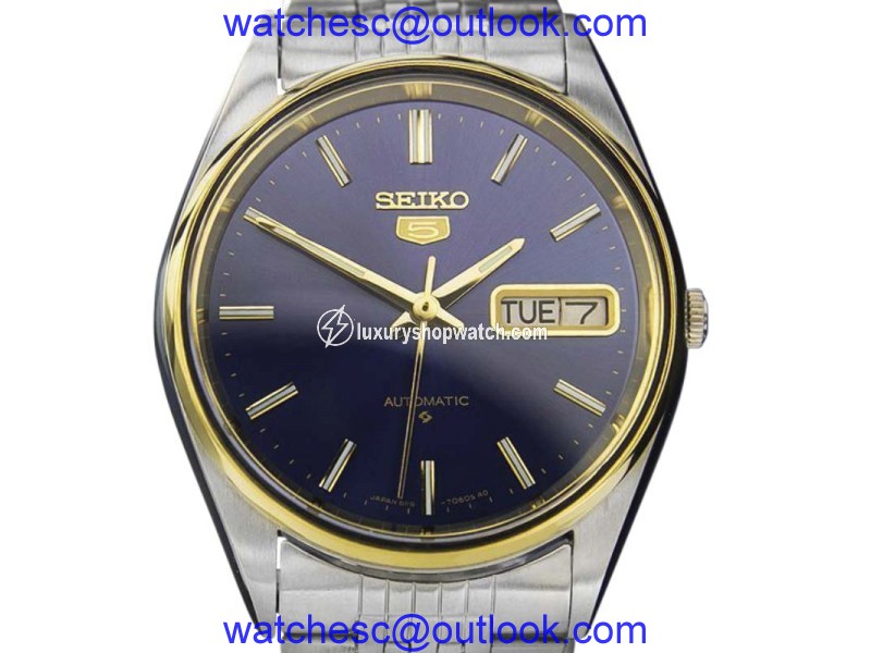 Seiko 5 Day Date 6319-8060 Stainless Steel and Gold Plated Automatic 37mm Mens Watch 1970s Seiko