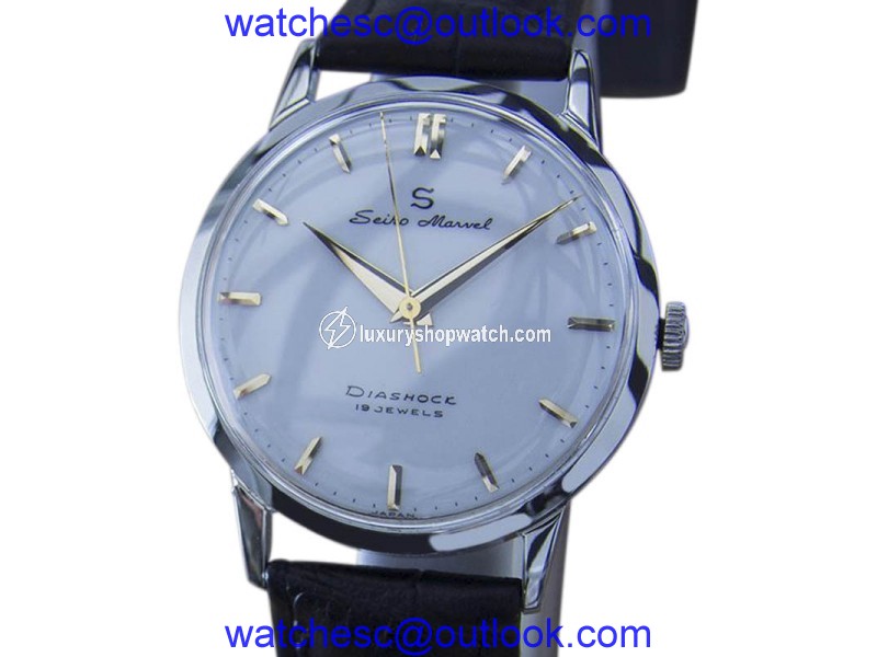 Seiko Marvel Stainless Steel & Leather Manual 34mm Mens Watch 1960s Seiko