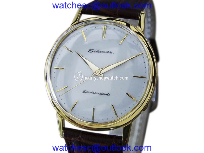 Seiko Seikomatic Gold Plated Stainless Steel & Leather Automatic 35mm Mens Watch 1960s Seiko