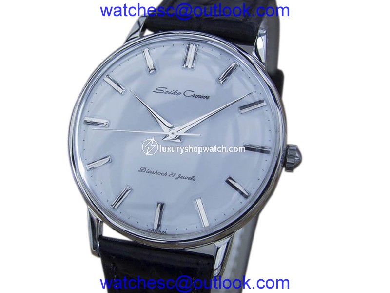 Seiko Crown Stainless Steel & Leather Manual 36mm Mens Watch 1960 Seiko