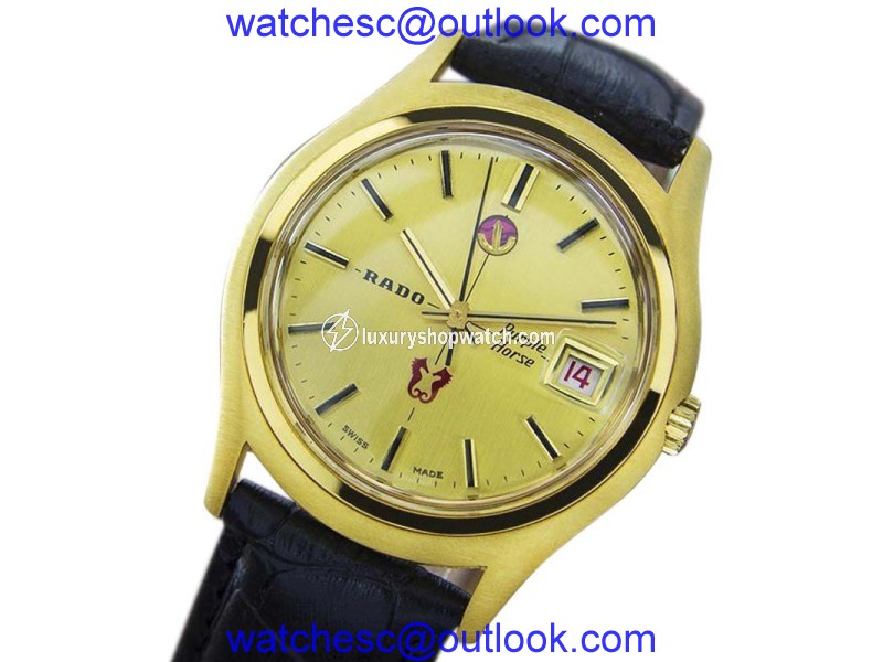 Rado Purple Horse Gold Plated Stainless Steel & Leather Automatic 37mm Mens Watch 1960s Rado