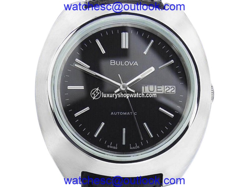 Bulova N6 Stainless Steel & Leather Automatic Vintage 38mm Mens Watch 1970s Bulova