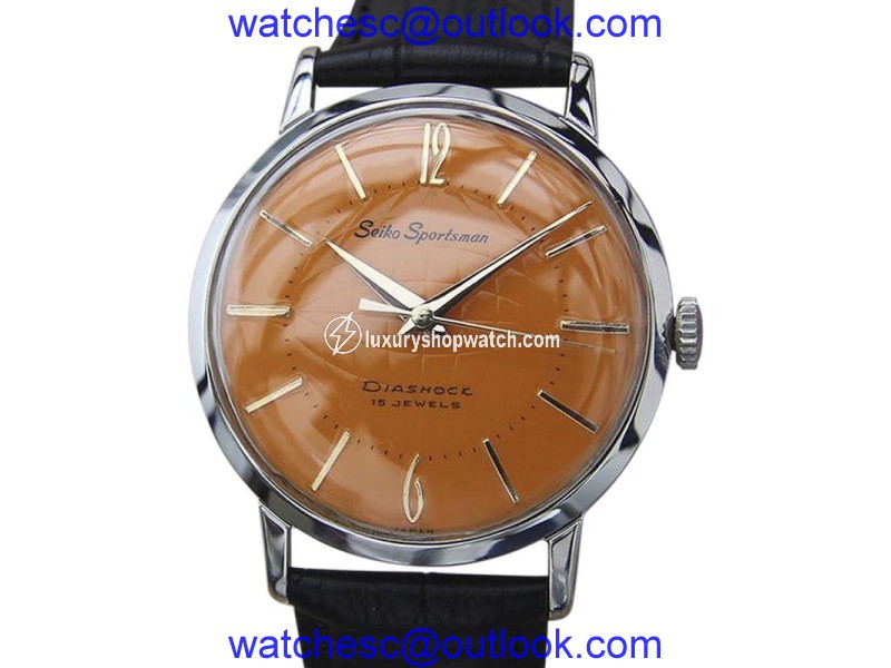 Seiko Sportsman Stainless Steel & Leather Manual 34mm Mens Watch 1960s Seiko