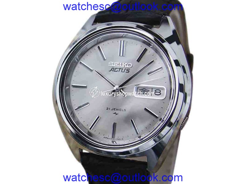 Seiko Actus Stainless Steel & Leather Automatic 37mm Mens Watch 1970s Seiko
