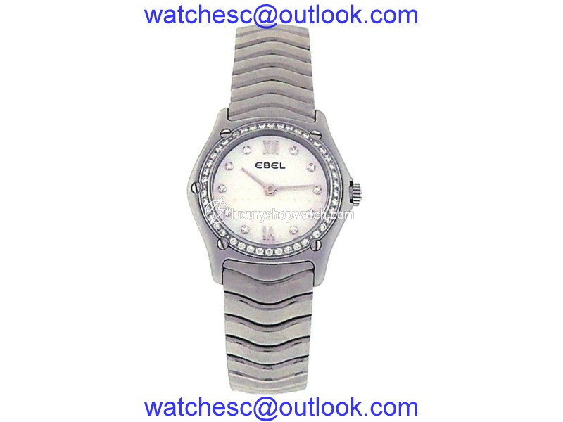 Ebel Classic Wave Stainless Steel Diamond Mother of Pearl Dress 27mm Womens Watch Ebel