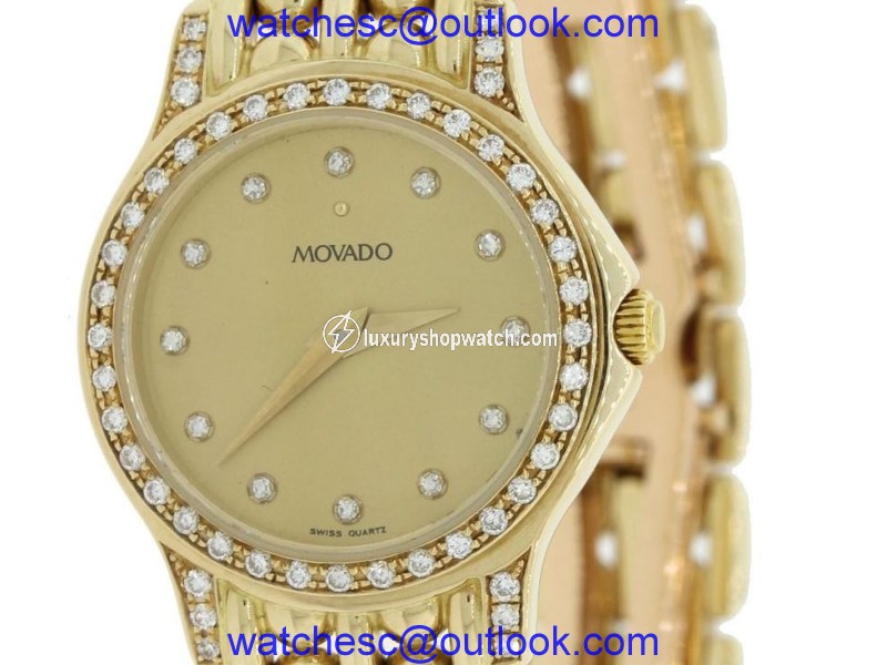 Movado Dress 75259809 14K Yellow Gold Quartz Diamond Dial 22mm Womens Watch Movado