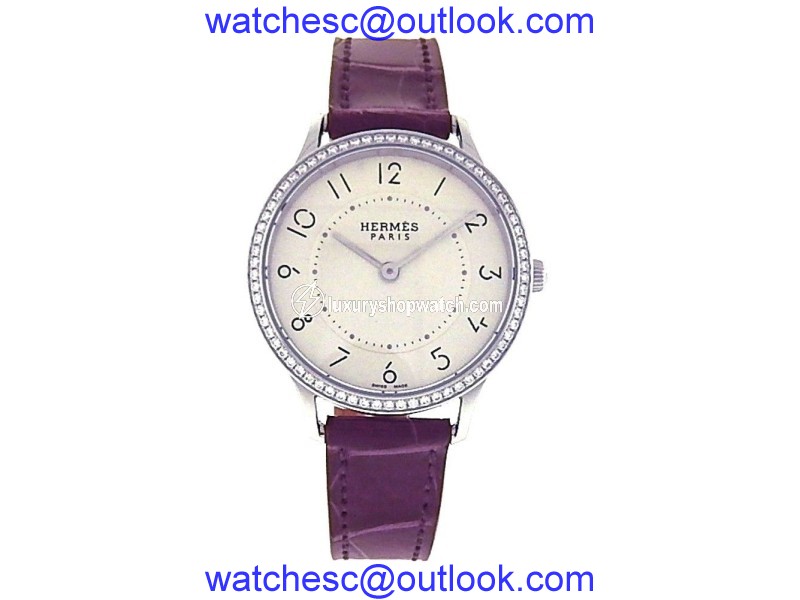 Hermes Boutique Stainless Steel / Leather Diamond 32mm Womens Watch Hermes