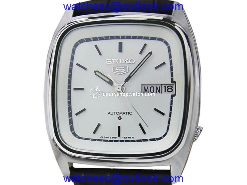 Seiko 5 6309-5360 Stainless Steel & Leather Automatic Vintage 35mm Mens Watch c1970 Seiko