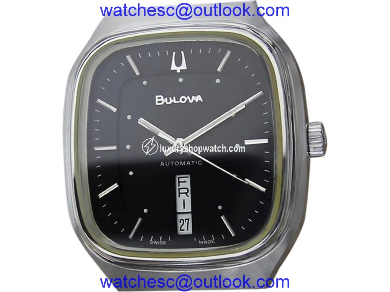 Bulova Stainless Steel Black Dial Automatic 33mm Mens Watch 1970 Bulova