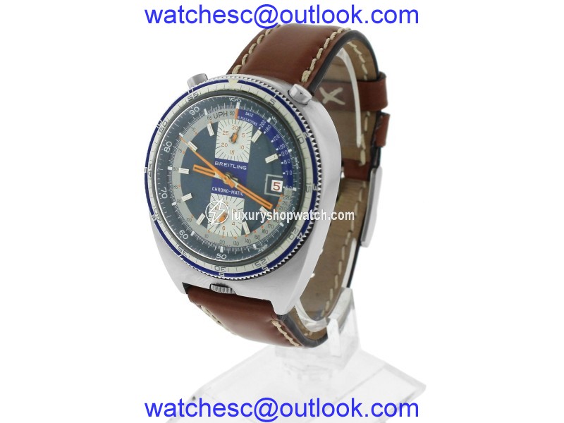 Breitling Chrono-Matic 2117 Stainless Steel & Leather Blue Dial Automatic 42mm Mens Watch Breitling