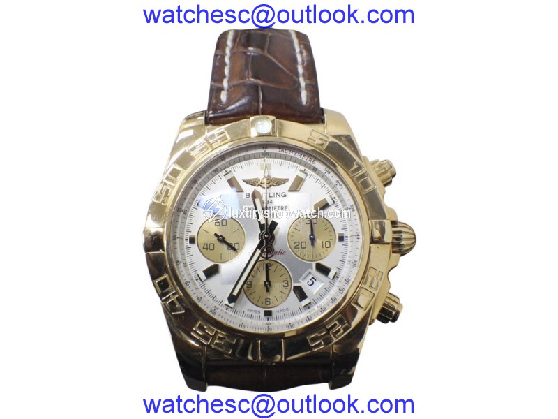 Breitling Chronomat 44 HB0110 18K Rose Gold & Leather 44mm Mens Watch Breitling