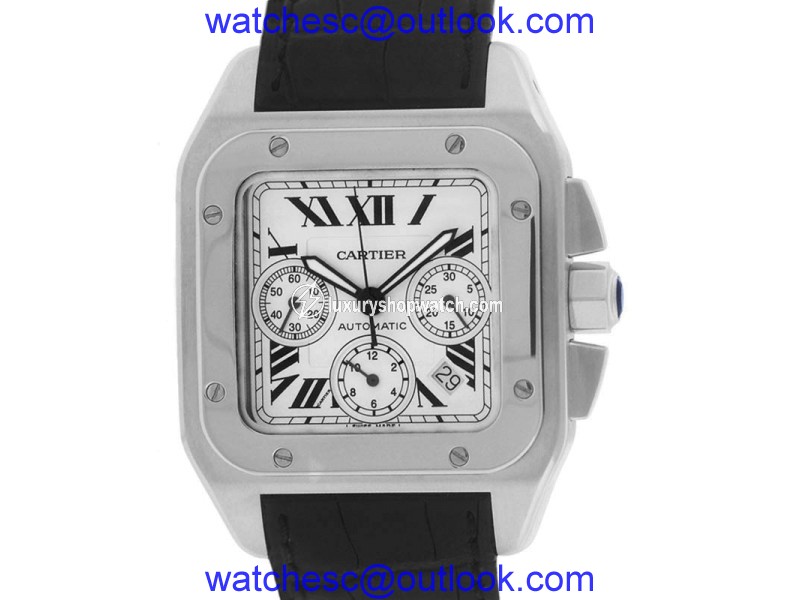 Cartier Santos W20090X8 Stainless Steel / Leather with Ivory Dial 41mm Mens Watch Cartier
