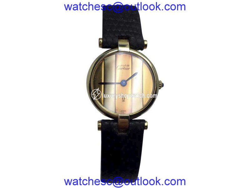 Cartier Must De 18K Gold Plated & Leather Quartz 24.5mm Womens Watch Cartier