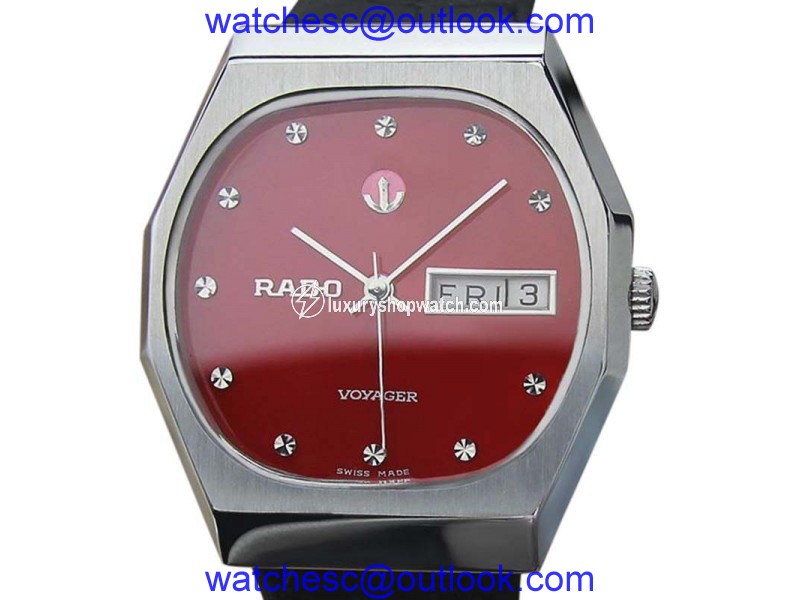 Rado Voyager Stainless Steel & Leather Automatic Vintage 34.5mm Mens Watch 1970s Rado