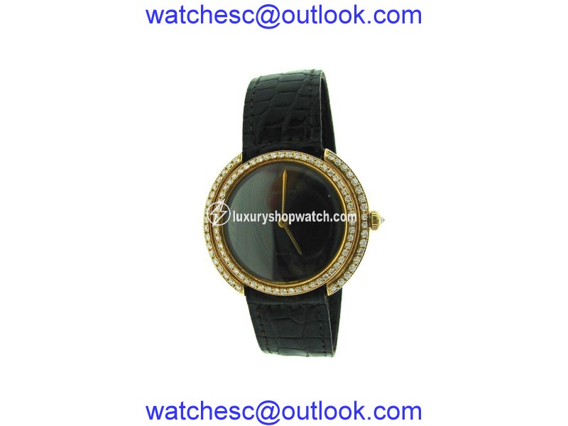 Cartier Paris 18K Yellow Gold Rose Gold and Diamond Leather Strap Buckle Watch Cartier