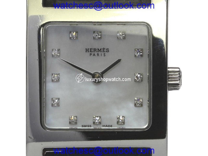 Hermes H Watch HH1.210 Stainless Steel 12P Diamond Shell Dial Quartz Leather Belt 21.5mm Womens Watch Hermes