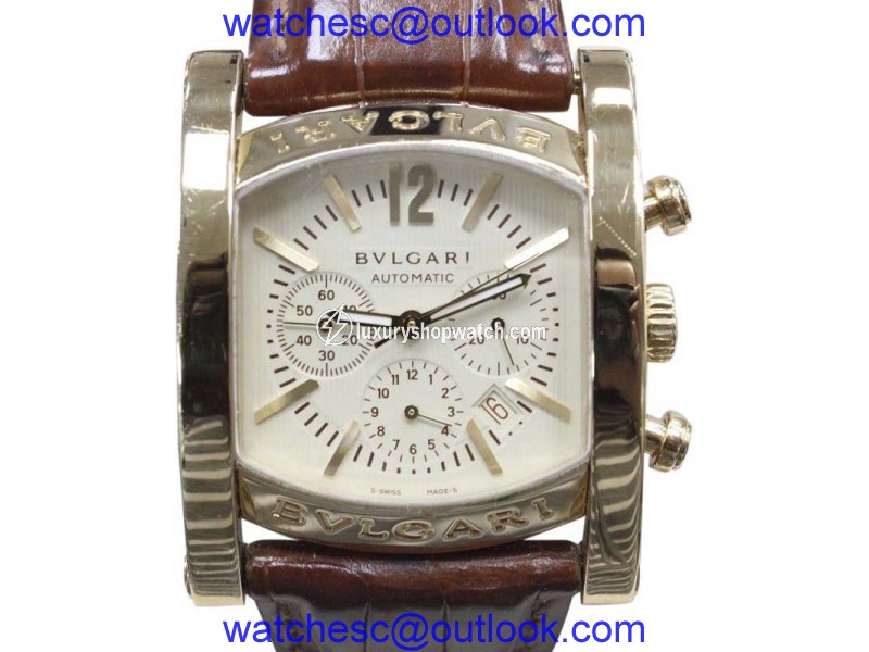 Bulgari Assioma AA44 G CH 18K Yellow Gold & Champagne Dial 34mm Mens Watch BVLGARI