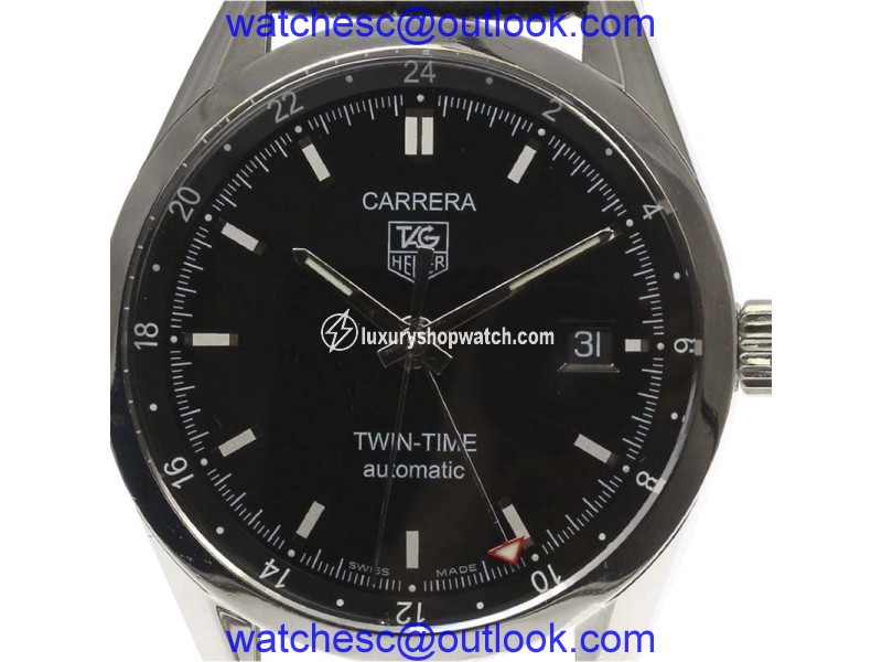 Tag Heuer Carrera Twin-time WV2115 Stainless Steel with Leather Belt Automatic 38mm Men's Watch TAG Heuer