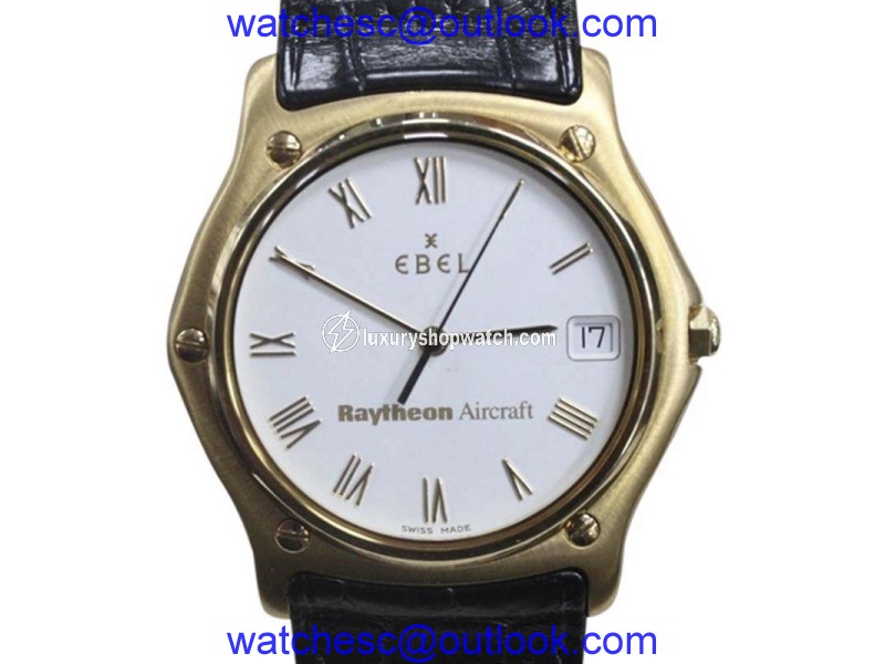 Ebel Classic Wave 1911 / 8187141 18K Yellow Gold & Leather Quartz 35mm Mens Watch Ebel