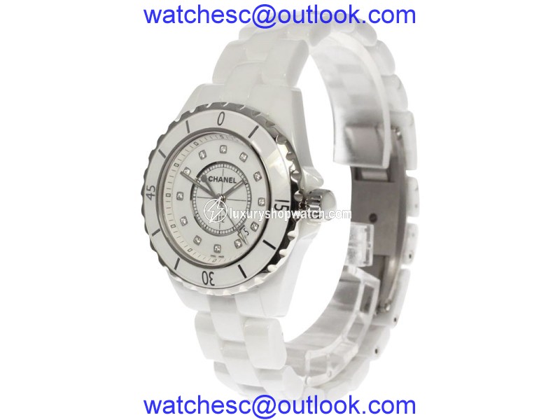 Chanel J12 H1628 Ceramic 12p Diamonds Quartz 34mm Womens Watch Chanel