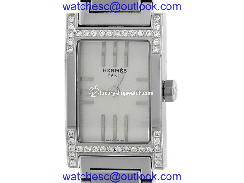 Herm��s Tandem TA1.230 Silver Stainless Steel Swiss Diamond Quartz 19mm x 30mm Watch Herm��s