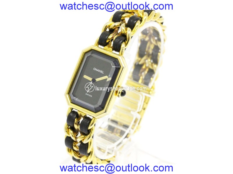 Chanel Premiere Size L Gold Plated Leather Strap Quartz Womens Watch Chanel