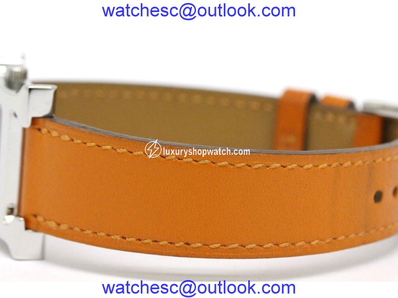 Hermes H Stainless Steel & Leather Strap Quartz Womens Watch Hermes