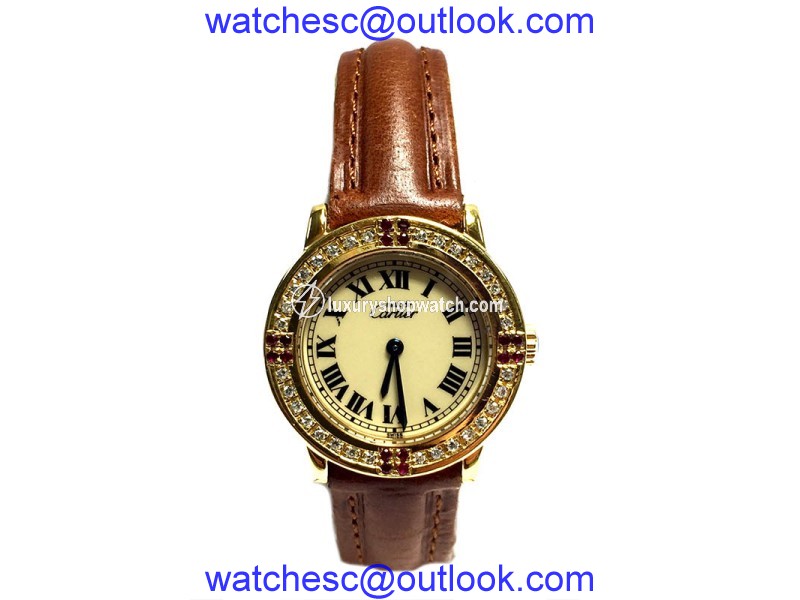 Cartier Must De Cartier Gold Plated Sterling Silver & Leather 27.50mm Watch Cartier